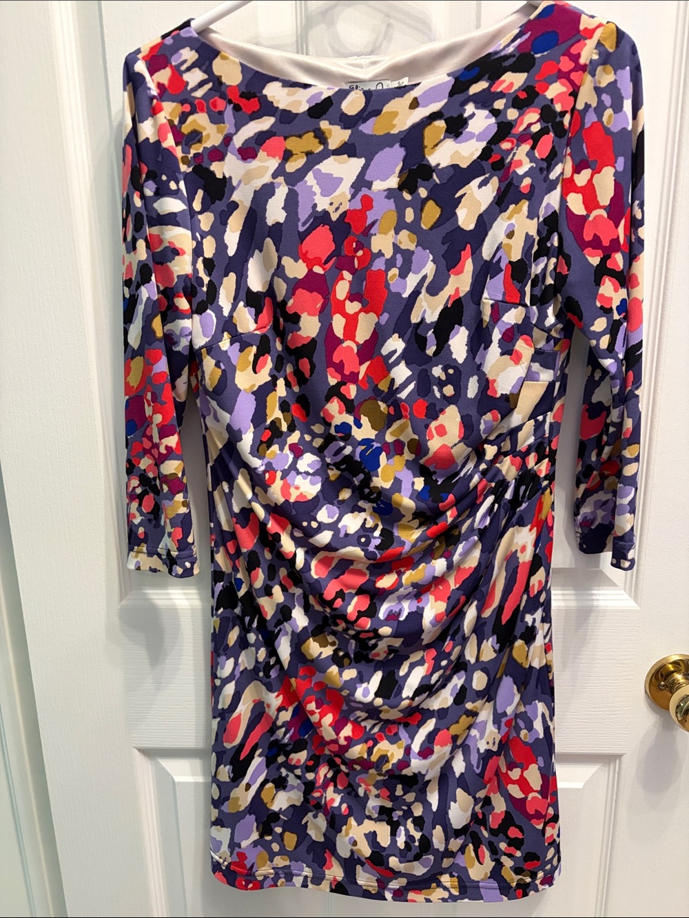 Eliza J Multicolor Print 3/4 Sleeve Ruched Sheath Dress
